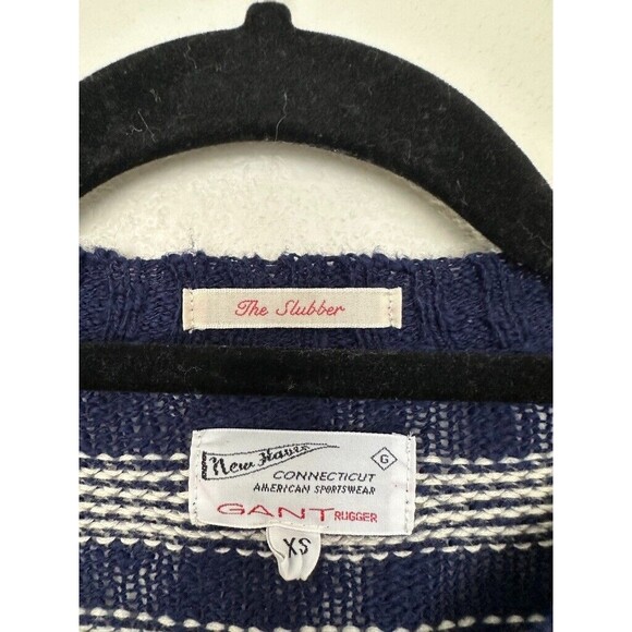GANT RUGGER The Slubber Sweater Navy Striped Knit Nautical Fisherman Men's XS - Picture 3 of 8